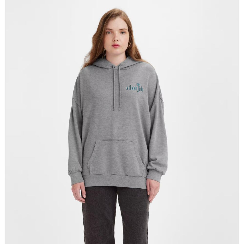 Levis Silvertab Prism Hoodie Sz L Grey Oversized Pullover Graphic Logo Fleece